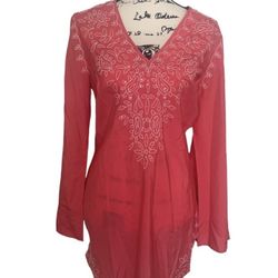 Lafayette 148 New York Sz 8 Pink Silk Embroidered Clear Sequins Tunic Top Blouse
