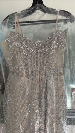 Silver Beaded Glitter Formal Gown