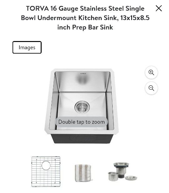 New Torva 16 Gauge Stainless Steel Single Bowl Undermount Kitchen Bar Sink 13"x15"x8. 5"