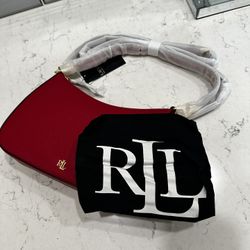 Ralph Lauren Red Crosshatch Leather Shoulder Bag w/ Dust Bag