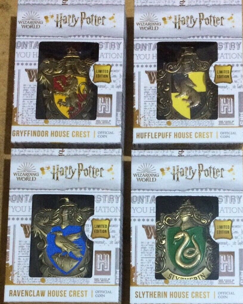 Harry Potter Hogwarts House Crests Coins Cook Islands 50 Cents 1/2 Dollar Set