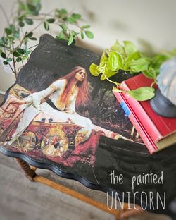 Small side table with decoupaged image