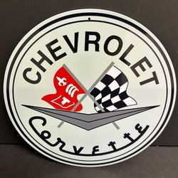 CHEVROLET CORVETTE ROUND METAL 17" SIGN 