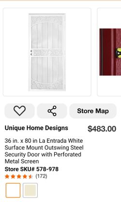 36 in. x 80 in La Entrada White Surface Mount Outswing Steel Security Door with Perforated Metal Screen
