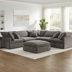 Aiden & Ivy Mira 6-piece Fabric Modular Sectional Couch - Dark Gray