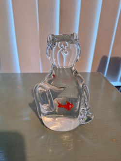 Vintage murano glass cat and goldfish paperweight