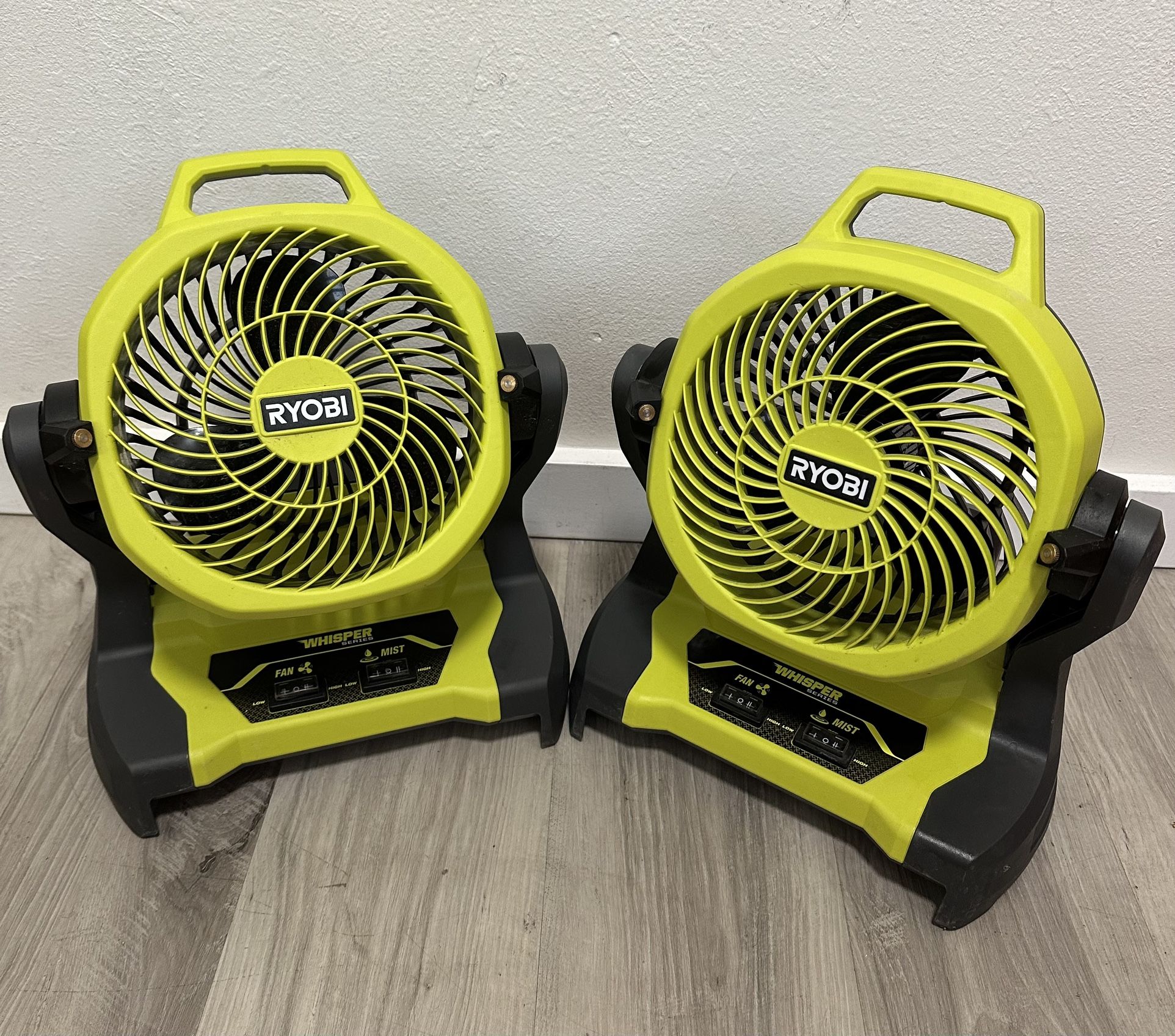 RYOBI ONE+ 18V Cordless 7-1/2 in. Bucket Top Misting Fan 2-Pack (Tools Only)