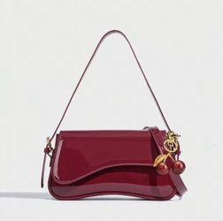 New Elegant Red Women's Shoulder Bag with Cherry Charm