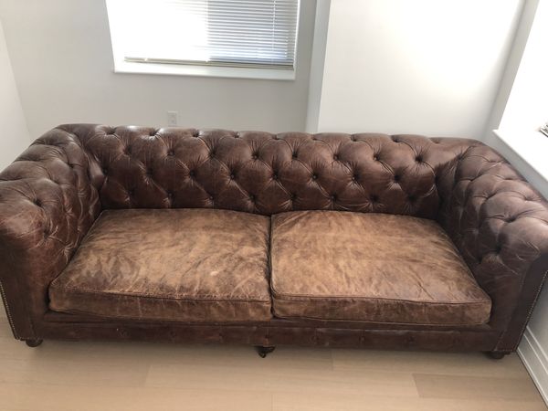 Vintage Cigar Restoration Hardware Kensington Leather Sofa For In New York Ny Offerup
