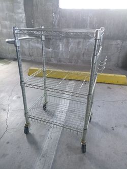Metal Chrome Utility Cart With Strong Hooks & 3 Levels 