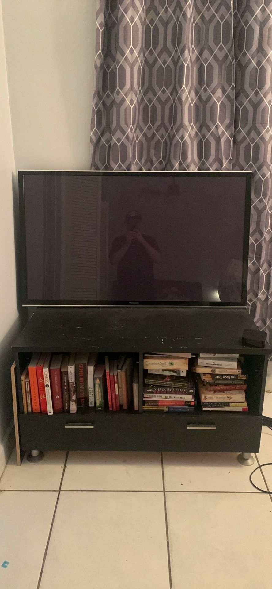 Black Wood TV Stand With Shelves And drawers