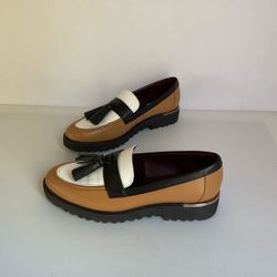 Franco Sarto Leather Tassel Loafers Tan Black White