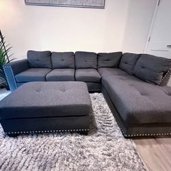 Gray Sectional with Ottoman 