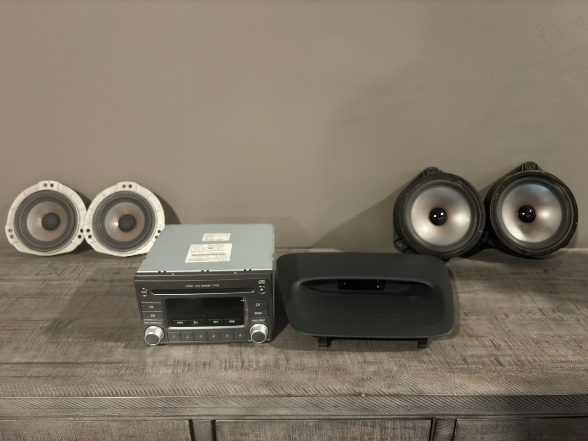 OEM 2005 Subaru STI Radio/CD Player, OEM Dash Clock, and OEM Front & Rear Door Speakers