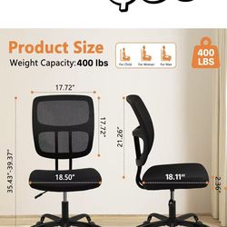 😀 CLATINA Armless Home Office Chair, Small Ergonomic Mesh Back Desk Chair with Lumbar Support and Wheels, Adjustable Height 360° Swivel Rolling Compu