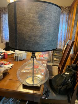 Table Lamp with Glass Base and Gray Shade