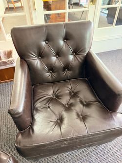 2 Dark Brown Tufted Leather Mid century modern Armchairs