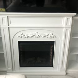 3 Piece Electric White Wood Fireplace With Elegant Detail