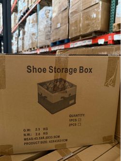 Foldable Shoe Storage Organizer Box Bin with Adjustable Dividers