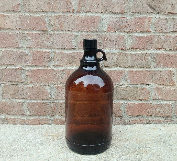 Vintage 1-Gallon Amber Glass Apothecary Jug/Top 