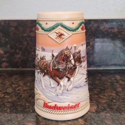 Budweiser 1996 Holiday Stein American Homestead Handcrafted In Brazil