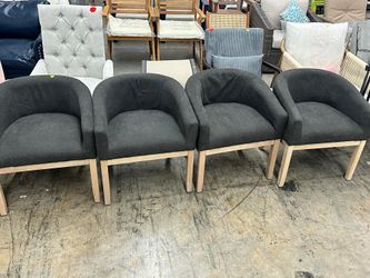 Set of 4 Gray Fabric Barrel Accent Chairs Modern Upholstered Lounge Chairs for Living Room, Bedroom, Dining Room