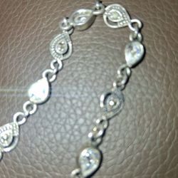 Vintage Woman's 925 Sterling Silver Marcasite & Crystal 7" Bracelet 