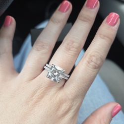 14k White Gold Engagement Ring with Band