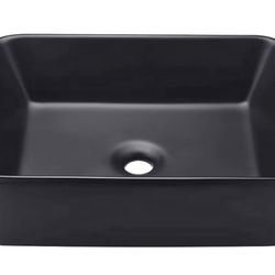 KES Bathroom Vessel Sink Above Counter Rectangular Porcelain Matte Black Countertop Bowl Sink for Lavatory Vanity Cabinet Contemporary Style, BVS120-B