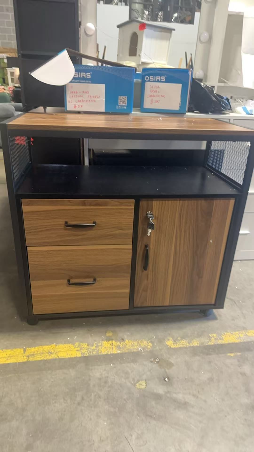 Modern File Cabinet with Drawers for Letter-Size, Lockable lateral Filing Cabinet Printer Stand with Door& Caster for Home Office.Desk Not Included $