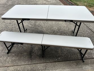 Folding table (72” x 30”) and folding bench (72” x 11”) indoor or outdoor   Excellent condition