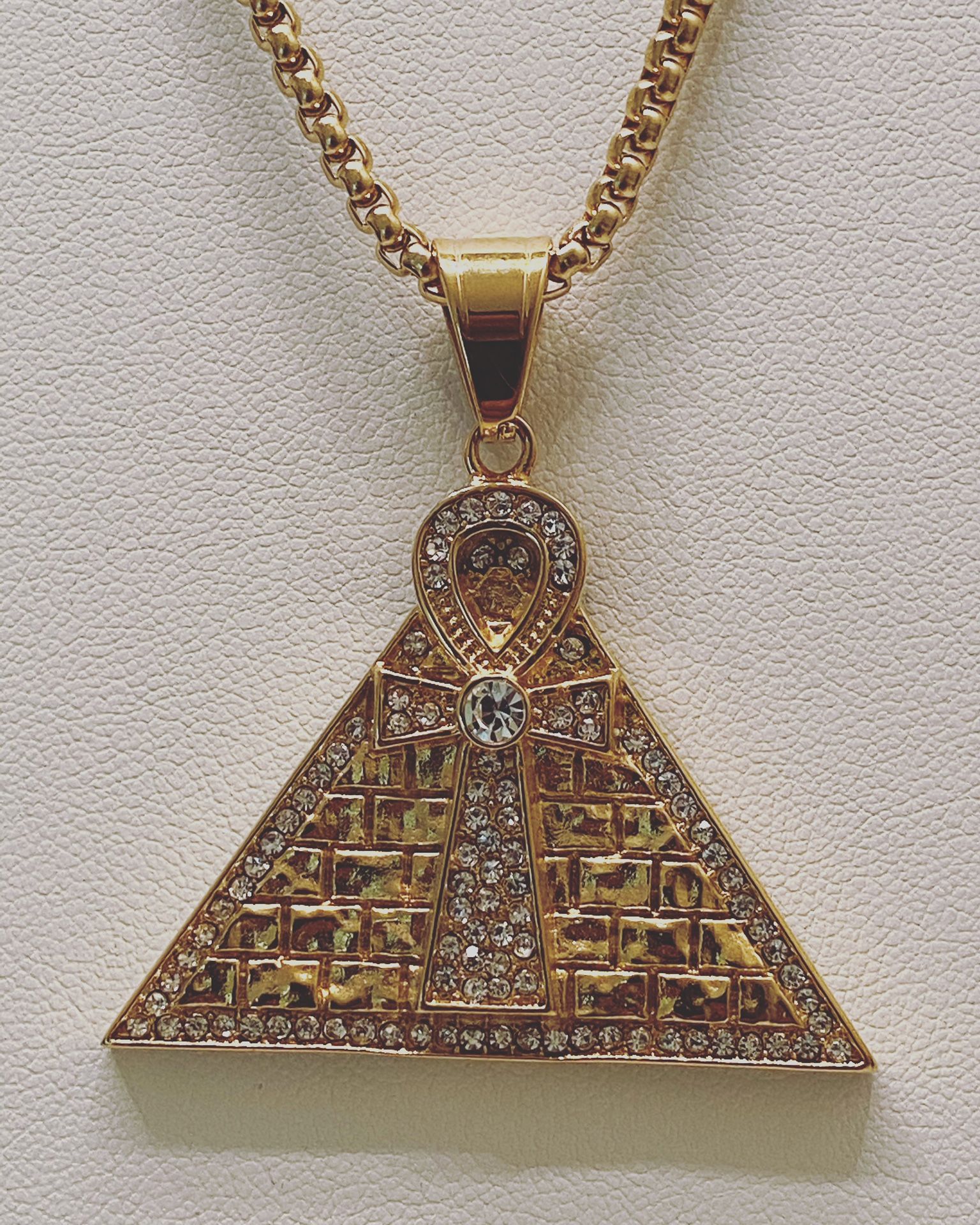 Gold stainless steel ankh pyramid pendant with chain