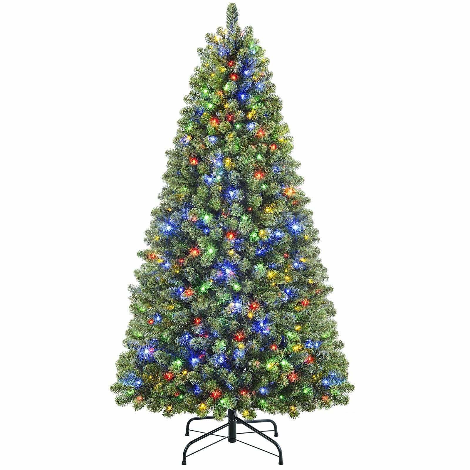 SHareconn 6ft Prelit Premium Artificial Hinged Christmas Tree With 330 Warm White & Multi-Color Lights, 1018 Branch Tips And Foldable Metal Stand, Per