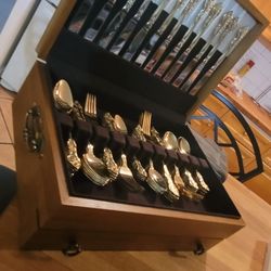 Nice Indonesia gold plated stainless flatware set, 
