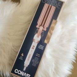 Conair Double Ceramic 3 Barrel Curling Iron, Beachy Waves, White/Rose Gold