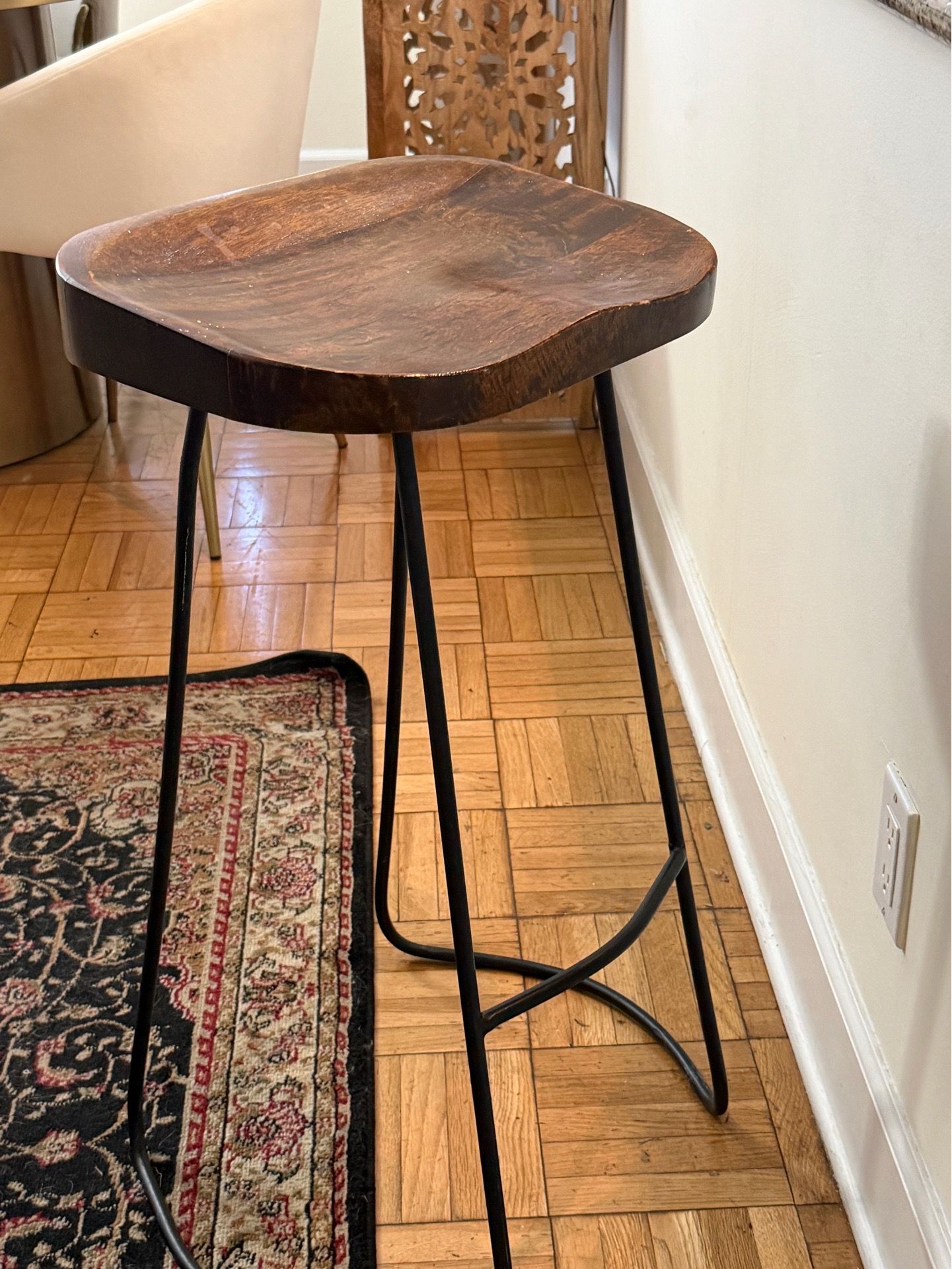 Solid Wood Counter Stool with Black Metal Frame