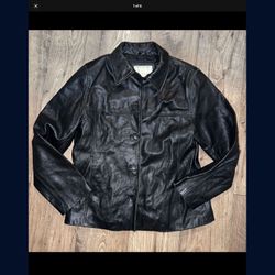 Vintage 90’s Y2K  Nine West Black Leather Jacket Blazer  Button  Sz Large
