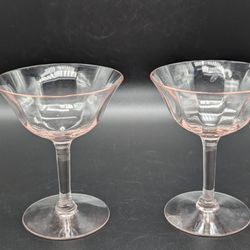 Vintage 1930’s Pink Depression Glass Sherbet Stem W/floral Cut 