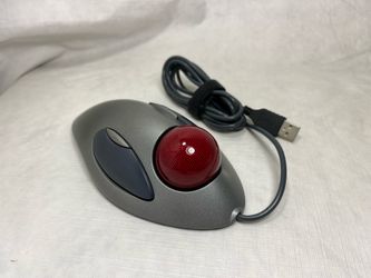 Logitech T-BC21 Ambidextrous Trackman Trackball Red Marble Ergonomic Mouse USB Computer Track Ball Retro Classic Sedentary Scroll 5.5 feet Cable