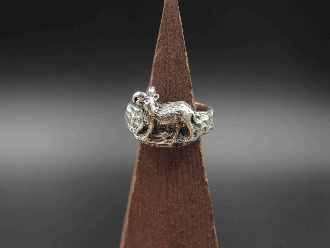 Size 4.5 Sterling Silver Ram Band Ring Vintage Statement Engagement Wedding Promise Anniversary Bridal