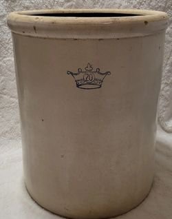 Vintage Large 20 GALLON Stoneware Crock w/Lid Robinson Ransbottom Crown