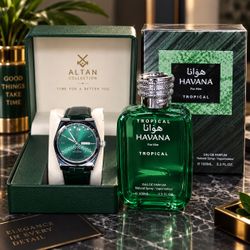 Green Luxury Men’s Watch + FREE PERFUME | Tropical Havana 100ml