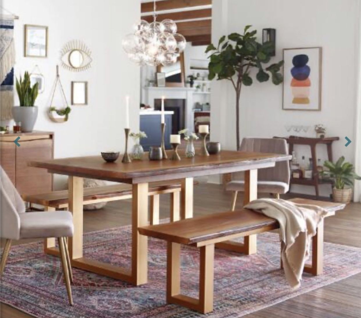 Wood Edge Dining Table Gold Legs