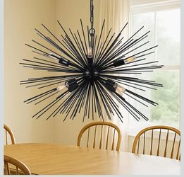 Large Black Sputnik Chandelier Vintage Geometric Starburst