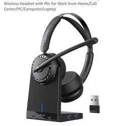 Wireless Headset, Bluetooth 5.2 Headset (AI Noise Cancelling), 4 USB 3.0 Ports, 65 Hrs Working Time, Wireless Headset with Mic for Work from Home/Call