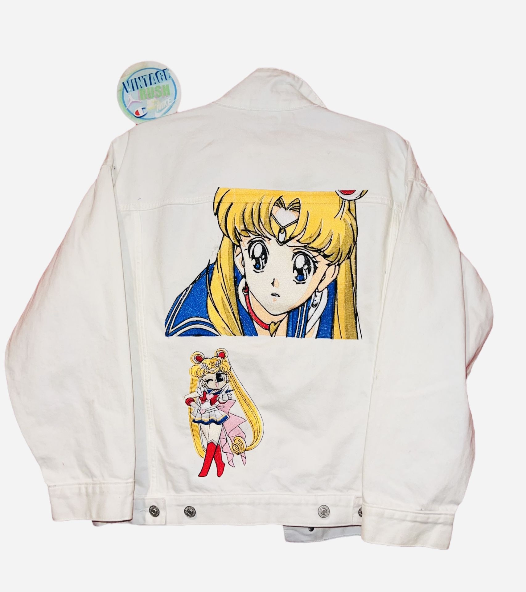 Sailormoon anime white jean jacket denim vintage embroidered SZ XS