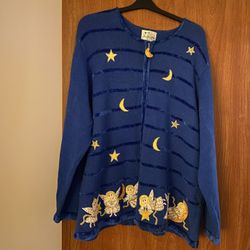 Vintage  Quacker Factory Long Sleeve Zip Up Christmas Holiday Cardigan Sweater 3XL