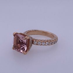14k Rose Gold Women's Cushion Cut Pink Stone Engagement/Wedding Ring W/ Natural Diamonds