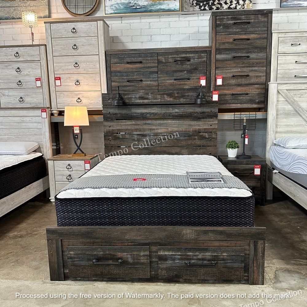 BEDROOM SET, 4 PC QUEEN BED FRAME, DRESSER, MIRROR AND NIGHTSTAND -NEW-