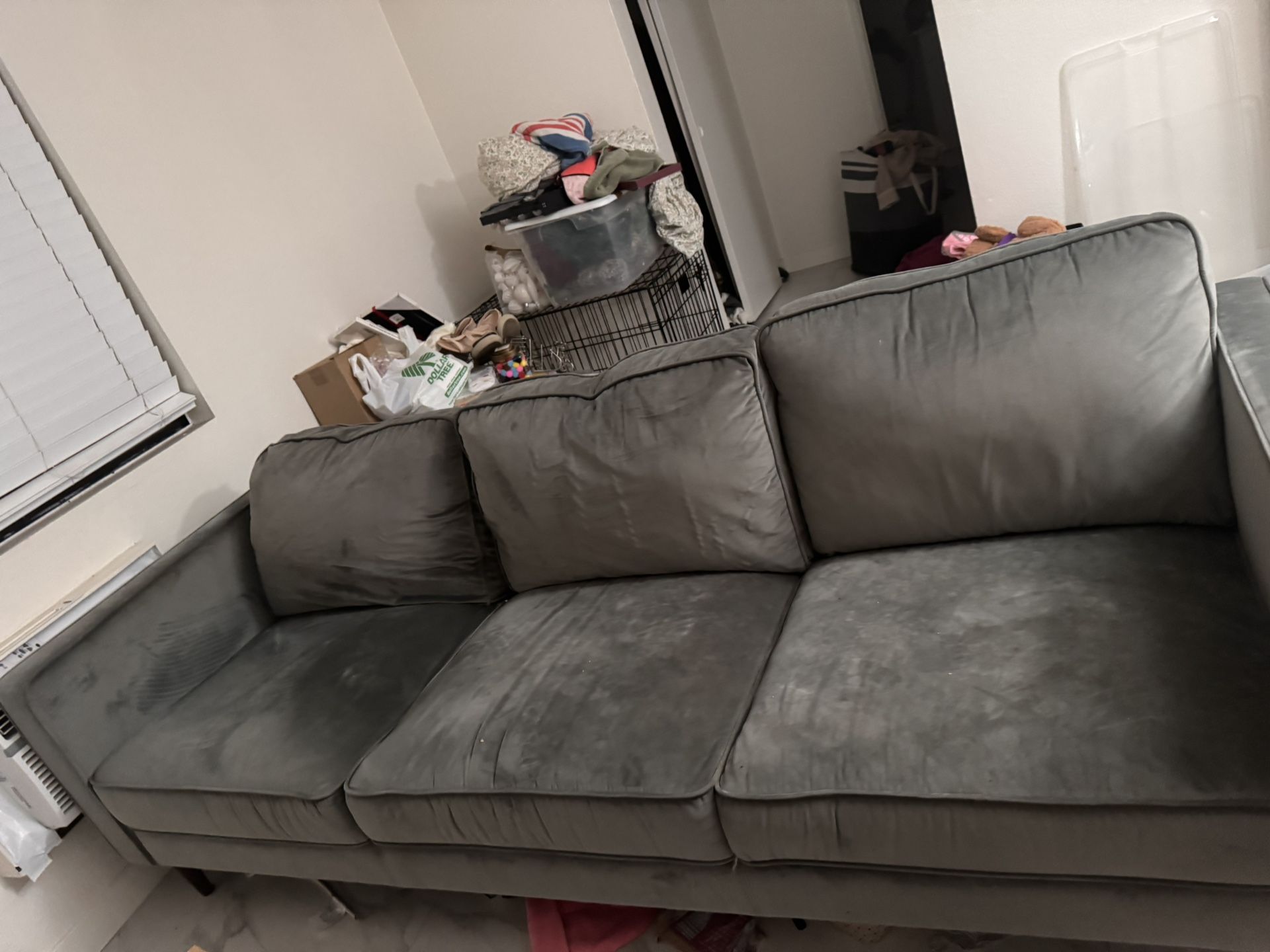 Velvety Gray Couch And Ottoman
